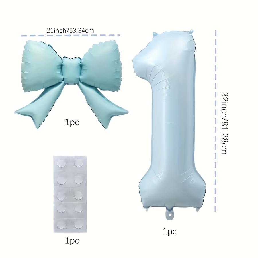 2pcs/Set Blue Number Bow Foil Balloons with Glue Dots Valentine's Birthday Wedding Engagement Anniversary Holiday Party Decor 5