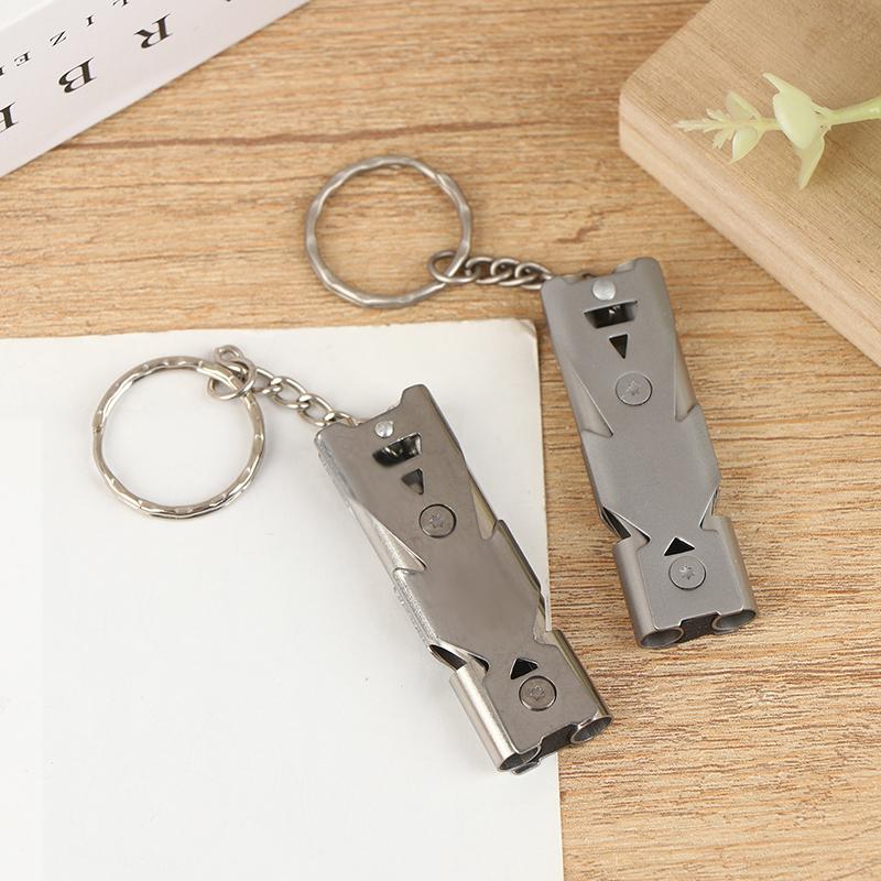 Durable Stainless Steel Life Saving Whistle, High Decibel Dual Pipe Emergency Keychain Whistle Outdoor Adventure Camping Hiking