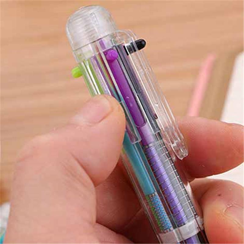 

6-Color Transparent Click Multi-Color Ballpoint Pen Push-Button Gel Ink Writing Pen Stationery Office & School Supplies 1pc