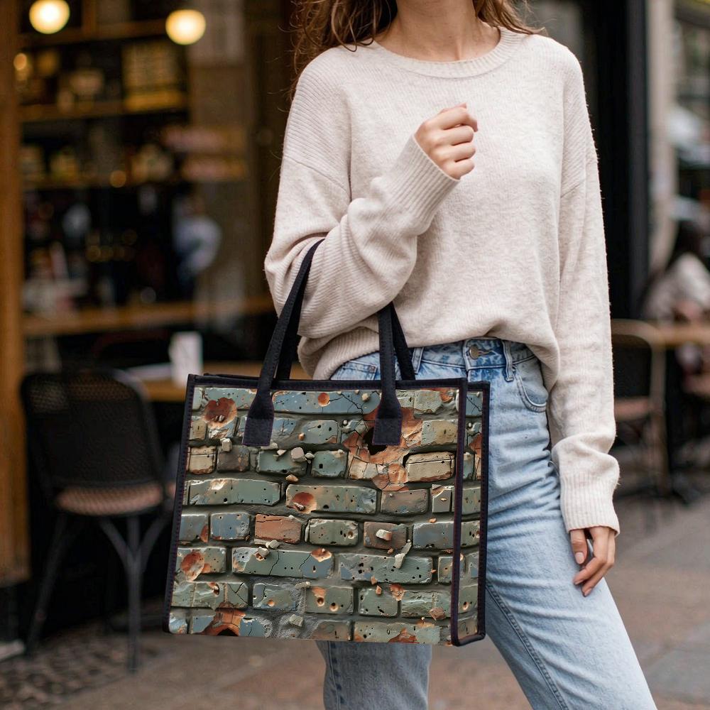 Trendy Brick Pattern Tote Bag Casual Large Capacity Daily Portable Shoulder Handbag
