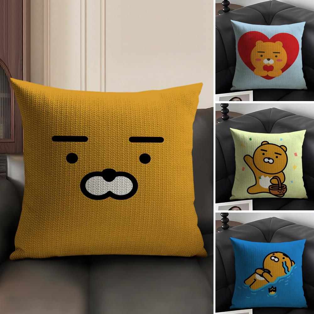 R-Ryan Kakaoo Cute Cushion Cover Natural Linen Organic Fabric Double-Sided Printing Sofa Home Decor Gift Pillow Case