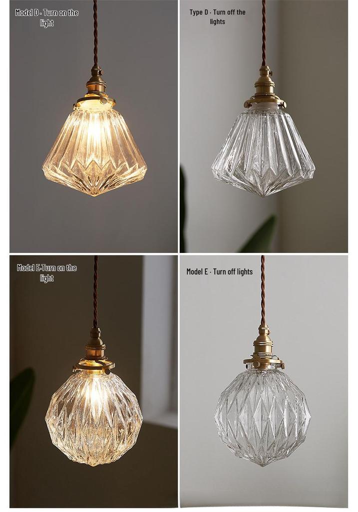 Nordic Minimalist Brass and Glass Pendant Light for Bedroom, Bedside, and Restaurant Ambience