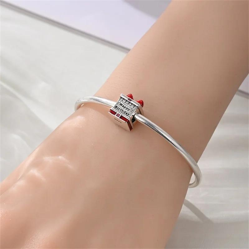 Charms Original Copper Birthday Gift Box Beads Fit Bracelet Diy Fine Gift Women Delicate Jewelry Accessory