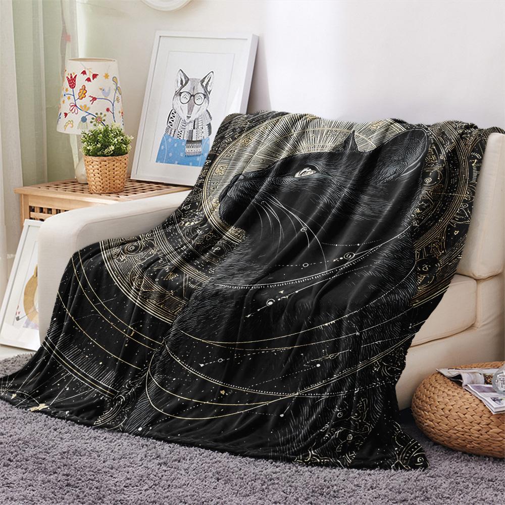 Black Cat Print Flannel Blanket, High Quality Comfortable for All Seasons, Home Decor, Warmth and Comfort, Perfect for Christmas Gifts