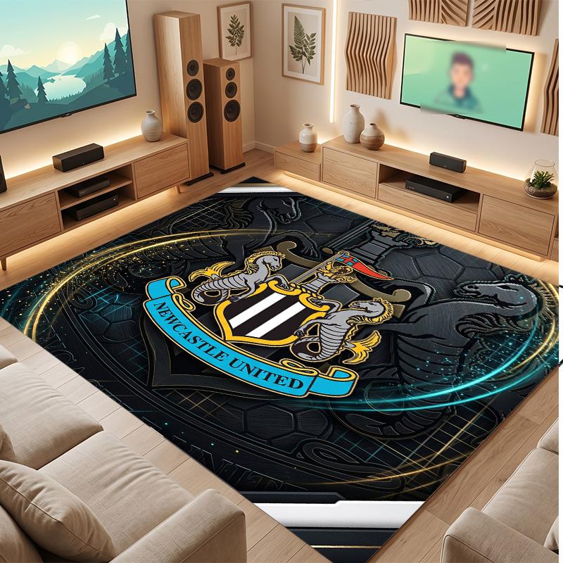 Tappeto in Velluto di Cristallo con Stampa di Calcio del Newcastle United, Comodo Assorbente d'Acqua Antiscivolo Tappeto per Pavimento Interno
