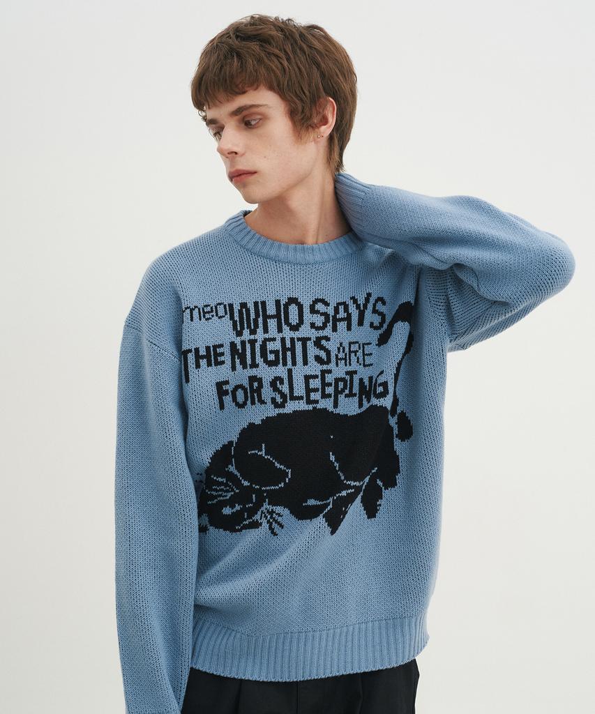 BLOND9 Soft Cat Jacquard Round Knit_Ellisblue