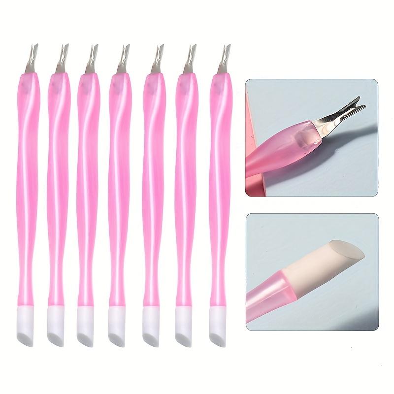 Doublehead Cuticle Trimmer with Pusher Dead Skin Remover Nail Art Fork Pink Cuticle Remover Nipper Stainless Steel Pedicure Nails Care Tools