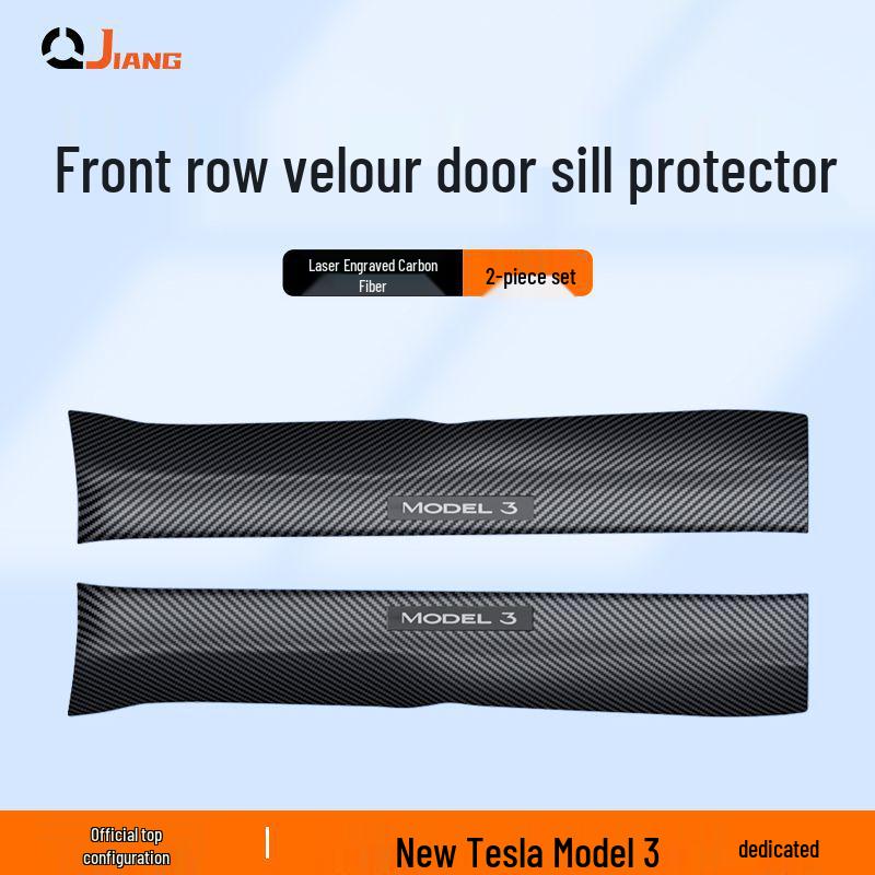 Carbon Fiber Rear Door Sill Strips & Under-Seat Corner Protectors for Tesla Model 3/Y