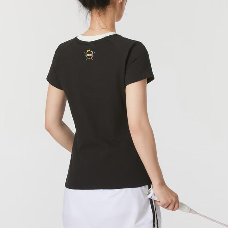 Puma Color Block Breathable Short Sleeve Regular T-Shirt Women Tops Black 629234-01