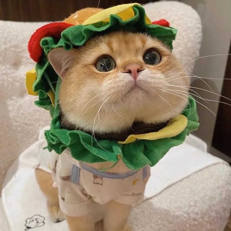 

Autumn Winter Cat Hat Hamburger Cute Refined Pet Hat Puppy Kittens Funny Hat Party Photo Shoot Props Decoration Cat Accessories S