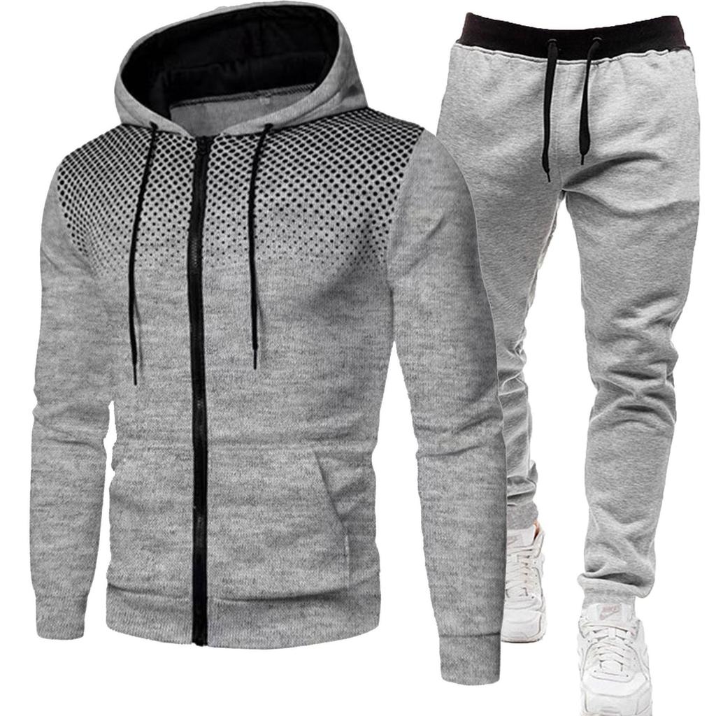 Unisex Fleece-Lined Polka Dot Zipper Hoodie Set for Autumn/Winter