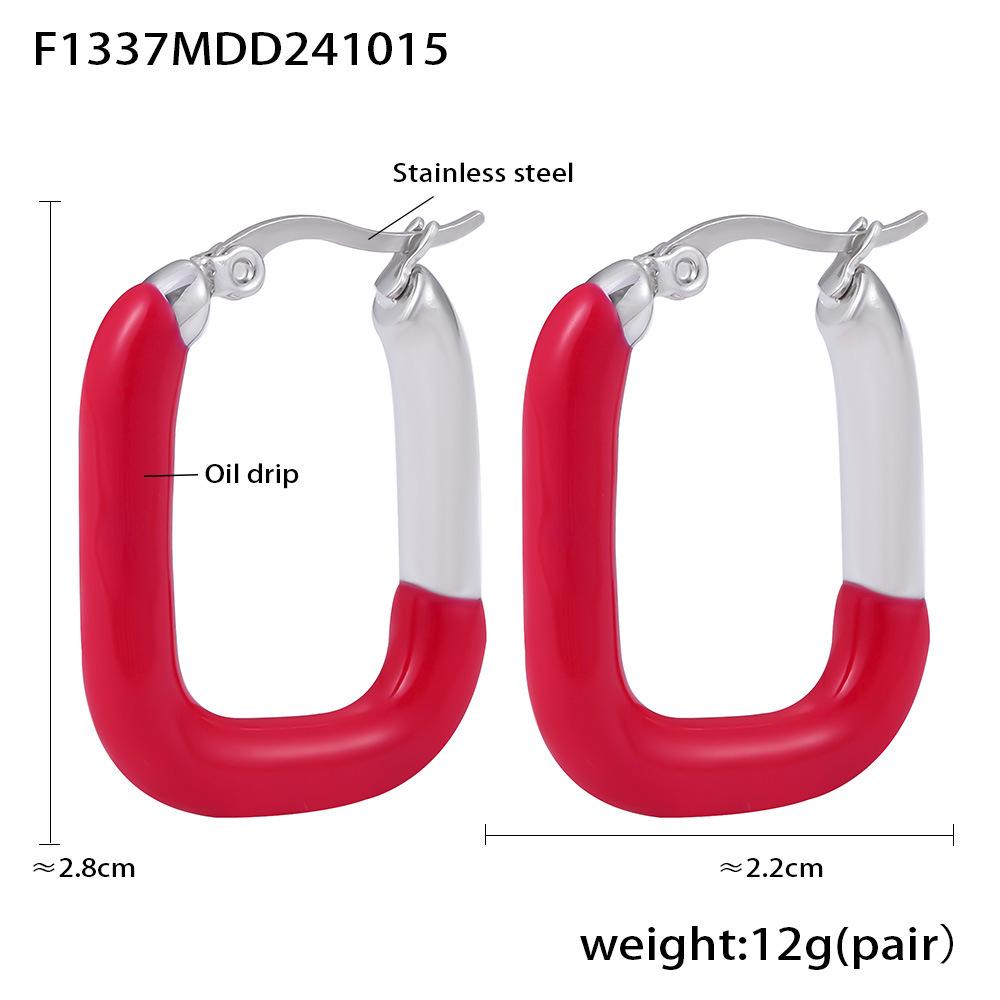 Qiong Yao European Style U-Shaped Gold-Plated Enamel Drop Earrings for Women - Trendy, Stainless Steel, Color-Preserving.