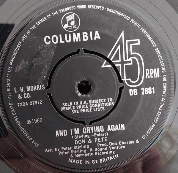 

7inch Record DON & PETE - And I m Crying Again DB7881 COLUMBIA 1966 UK Pop Used