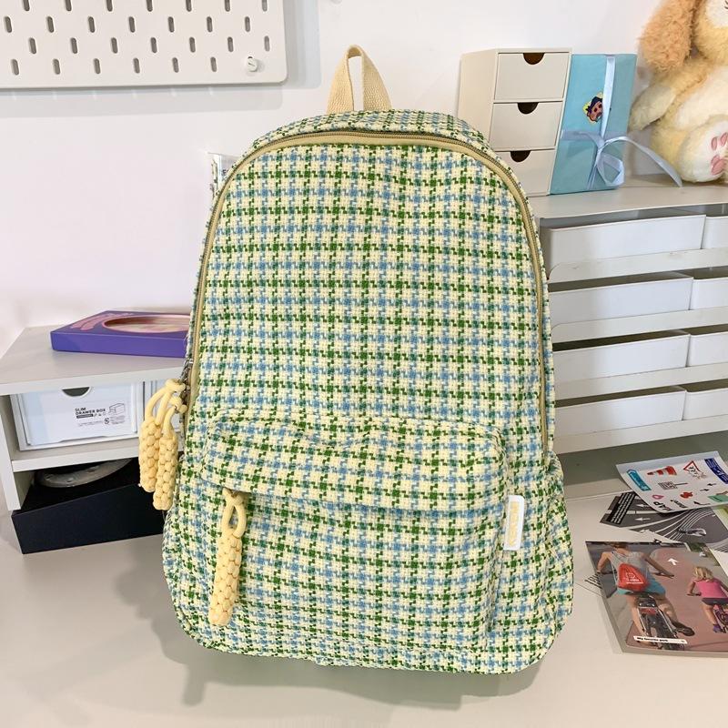 Small Fresh Girl Ins Wind Korean Junior High School Students Large Capacity Backpack Simple Middle School Students Plaid Backpack.