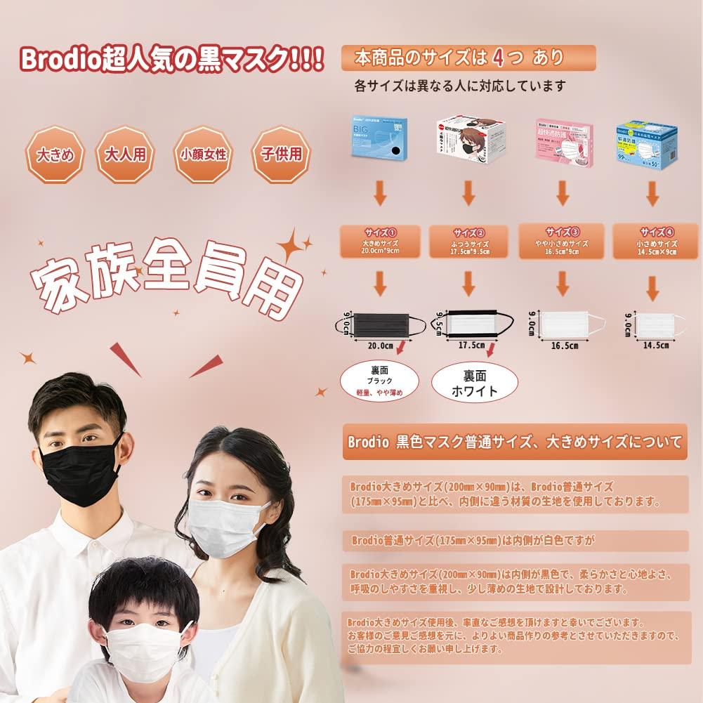 Brodio Black Nonwoven 150 Individually Comfortable Ear Pleated Easy to Unisex Masks, Wrapped, Protection, Three-Layer Design, Breathable, Breathe,