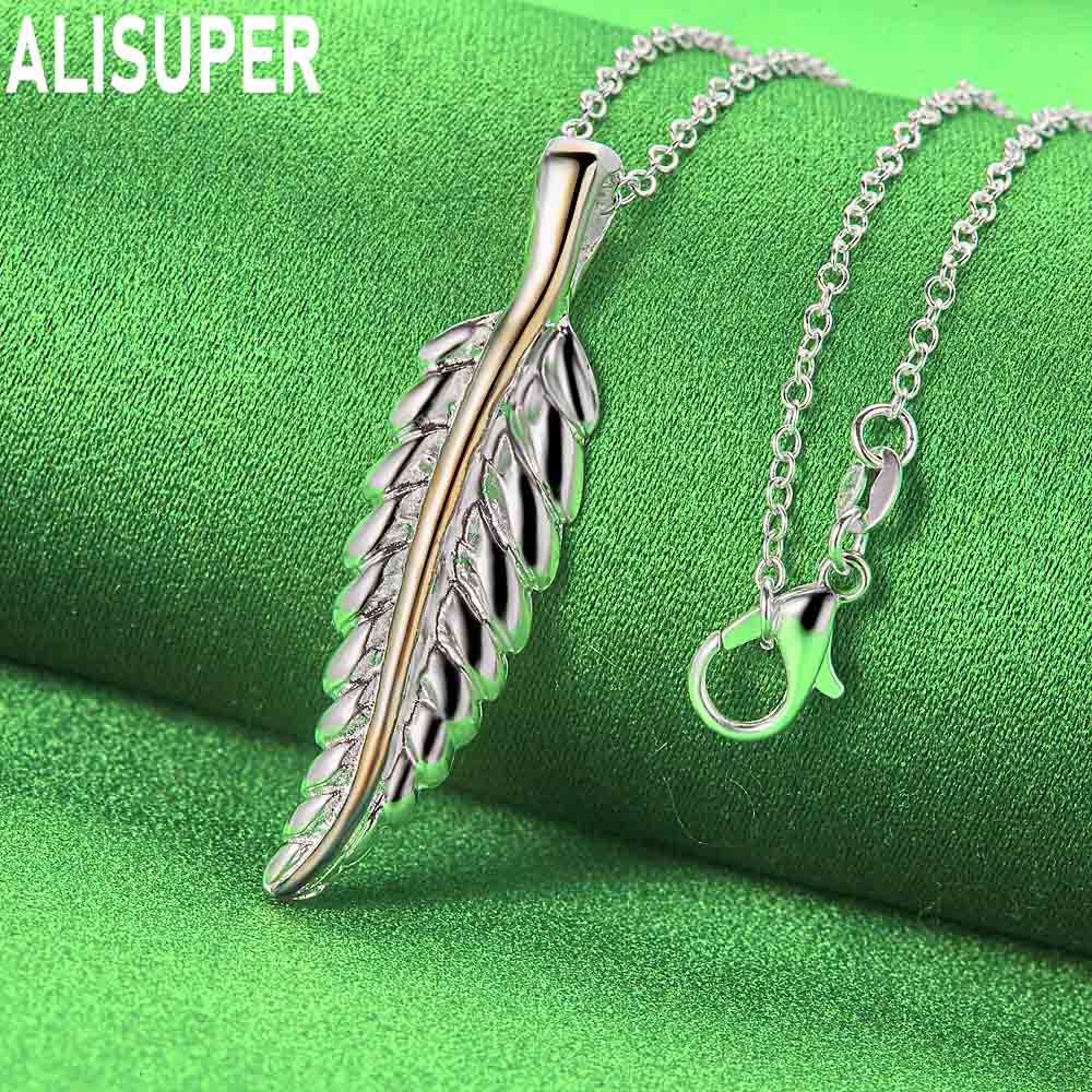 925 Sterling Silver Feather Pendant Necklace Fashion Wedding Jewelry