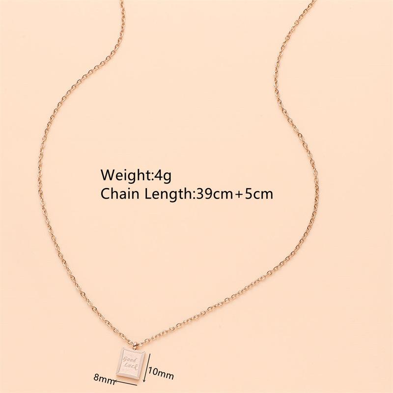 Charm Jewelry, Rose Gold Good Luck Good Luck Letter Nameplate Anti-Allergic Non-Fading Cast Steel Necklace