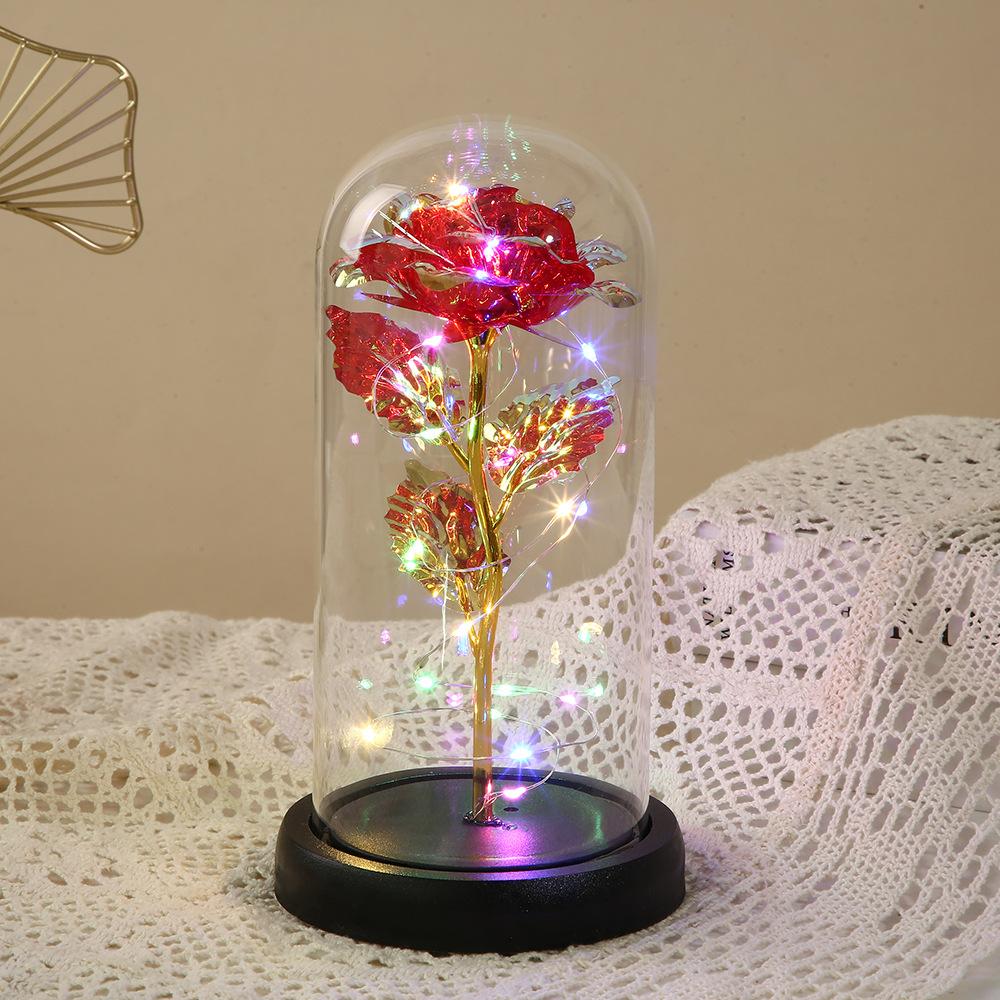 New immortal flower transparent gold foil flower glass cover, rose dust cover luminous gift desktop ornament