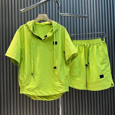 Herren Sommer Freizeit einfarbig Zweiteiliges Sportanzug Set - Kapuzenpullover & Shorts