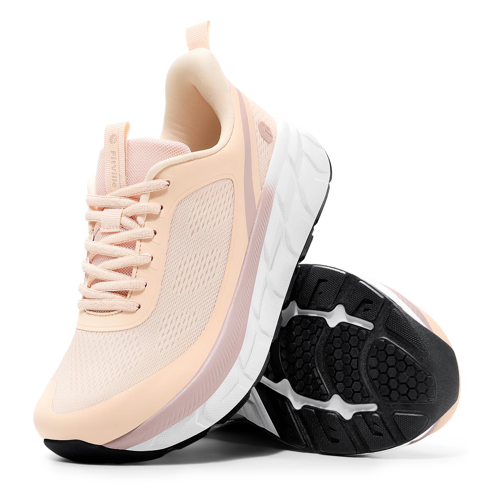 Fitville Wijde Sportschoenen voor Dames Lichtgewicht Wandelschoenen Hardloopschoenen voor Dames Casual Sneakers Ademend Ondersteuning van de Voetboog Orthopedisch 41 beige
