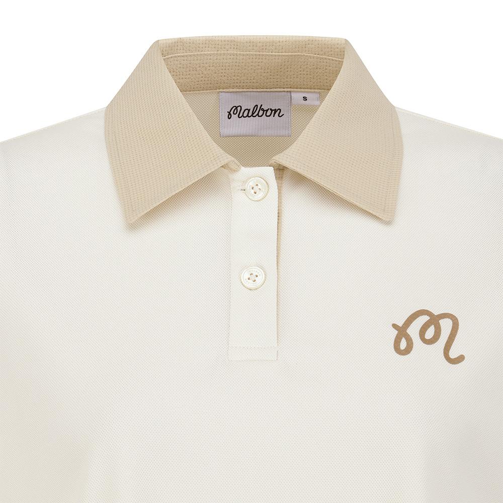 MALBON GOLF Women'S Seersucker Collared T-Shirt Cream (Woman)