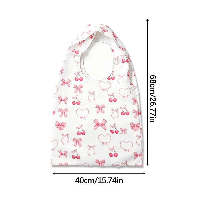 Sweet Cherry Bow Canvas Tote Bag - Large Capacity, Girly Single Shoulder Shopping Bag