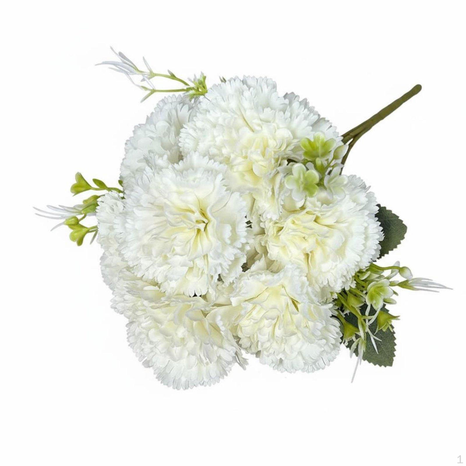 Artificial Flower Bouquet Long 7Head Faux Bunch Realistic Silk Arrangement for Office Decor, White