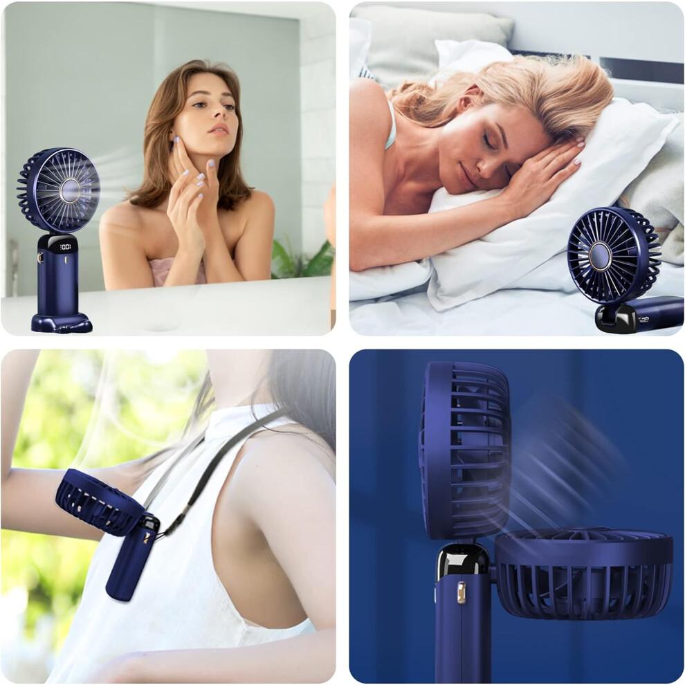 Ventilatore Portatile Jsdoin - Ricaricabile tramite USB, 5 Velocità, Batteria da 5000mAh, Griglia Staccabile, Pieghevole a 90°, Uso al Collo o sulla Scrivania