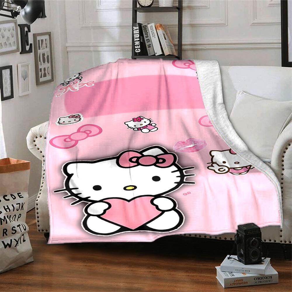 1pc Hello Kitty Name Blanket Lightweight Flannel Throw for Sofa Bed Travel Camping Livingroom Office Couch Chair