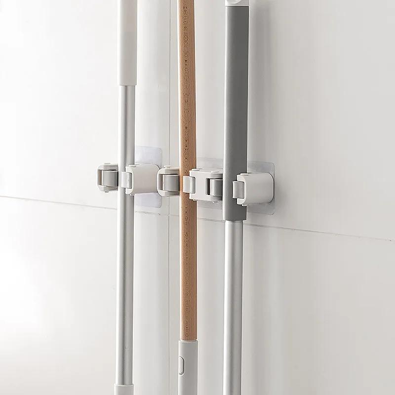 Тримач для мітли та швабри Стійка Затискачі Кліпси Настінне кріплення Побутова техніка Багатоцільові гачки Органайзер для кухні та ванної