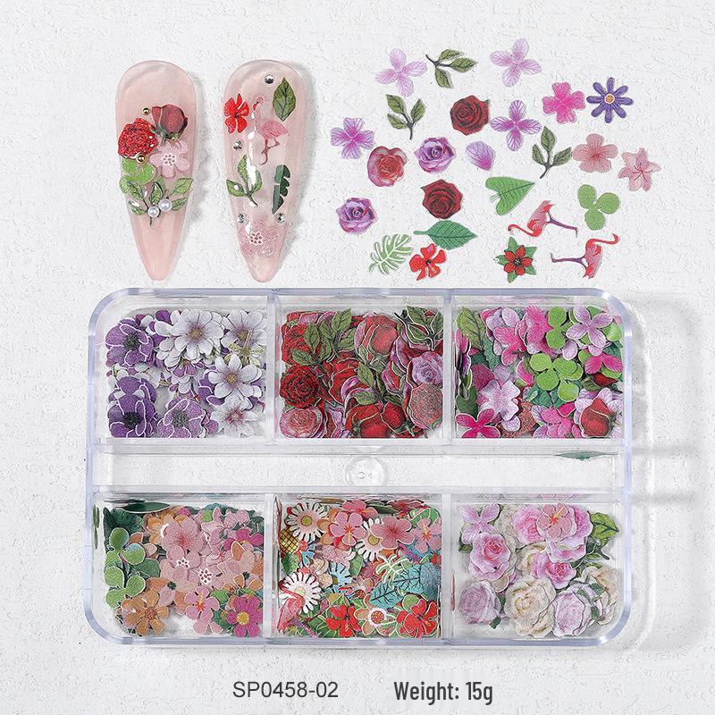 6-Grid Mixed Floral Nail Stickers: 300 Realistic Daisy Wood Pulp Designs for 3D Nail Art