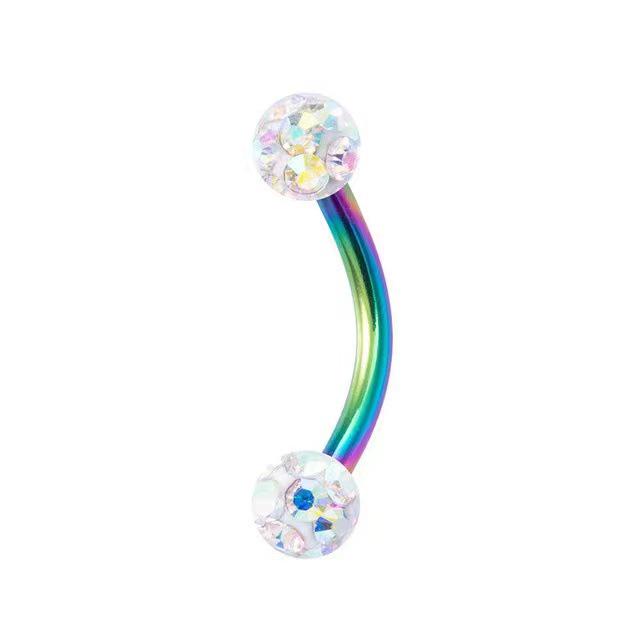 Multi-Color Eyebrow Stud Ring with Rhinestone & Polymer Clay Ball, 3MM