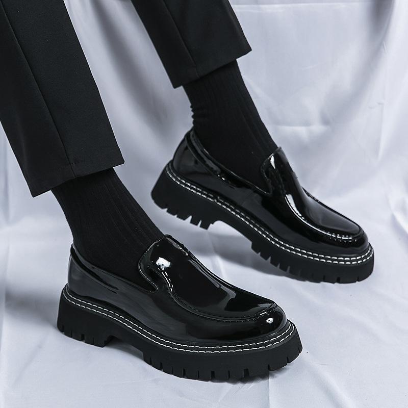 Men's Loafers New British Style Business Dress Glossy One-pedal Big Head Shoes Thick Sole Heightening Casual Leather Shoes