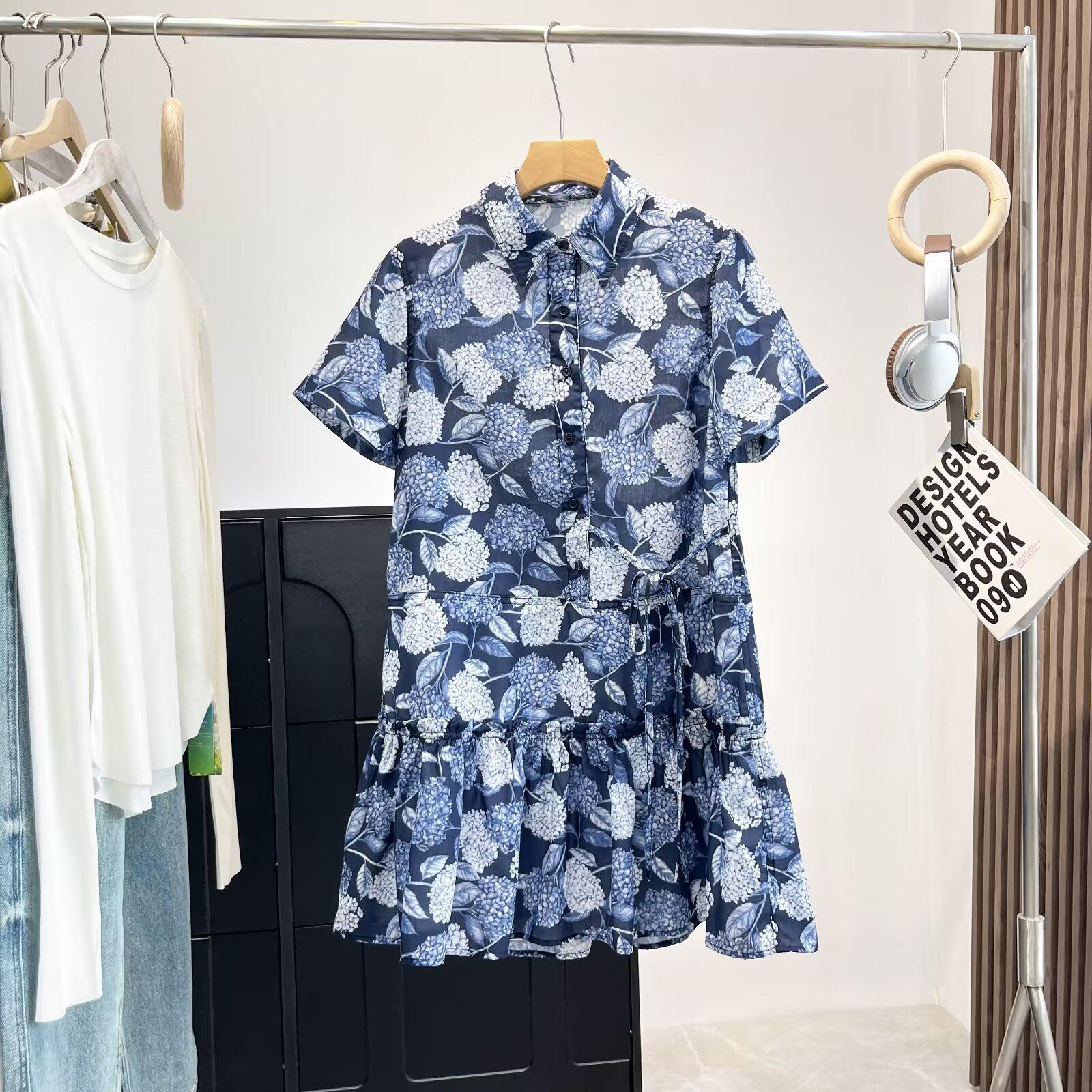 

Летнее женское элегантное платье с принтом, шнуровкой и пэчворком L синий