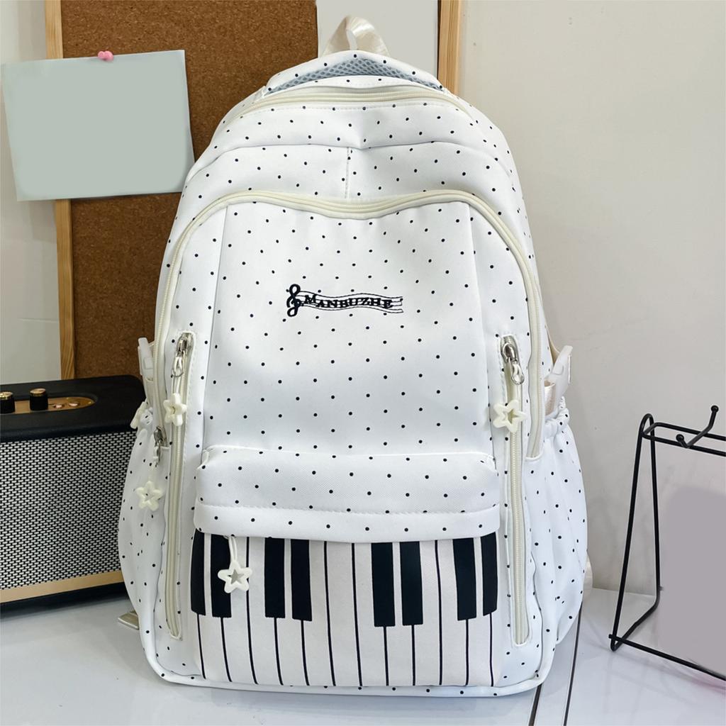 Polka Dot Piano Women's Backpack Lightweight Casual Simple Design School Bag Travel Bag with Zipper for College Students Teens