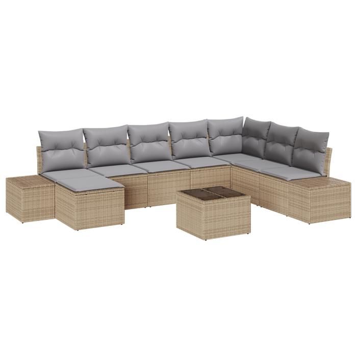 VidaXL Ensemble de canapé de jardin 9 pièces avec coussins noir en poly rattan 3347190