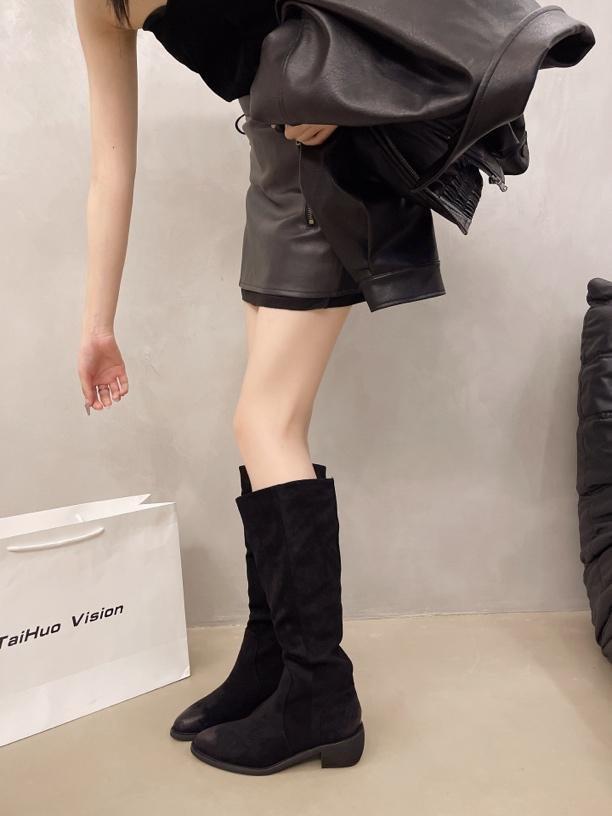 Korean version of retro long boots stacking boots thick heel high boots tall knight boots thin boots medium heel pointed cowboy boots