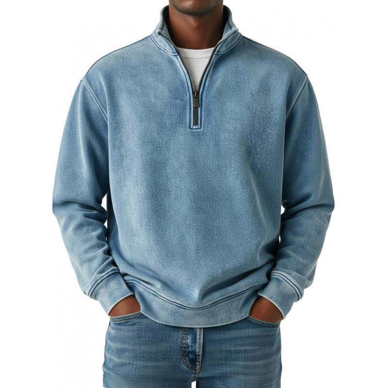 2025 European Style Men's 3D Print High Collar Half-Zip Hoodie for Spring/Autumn
