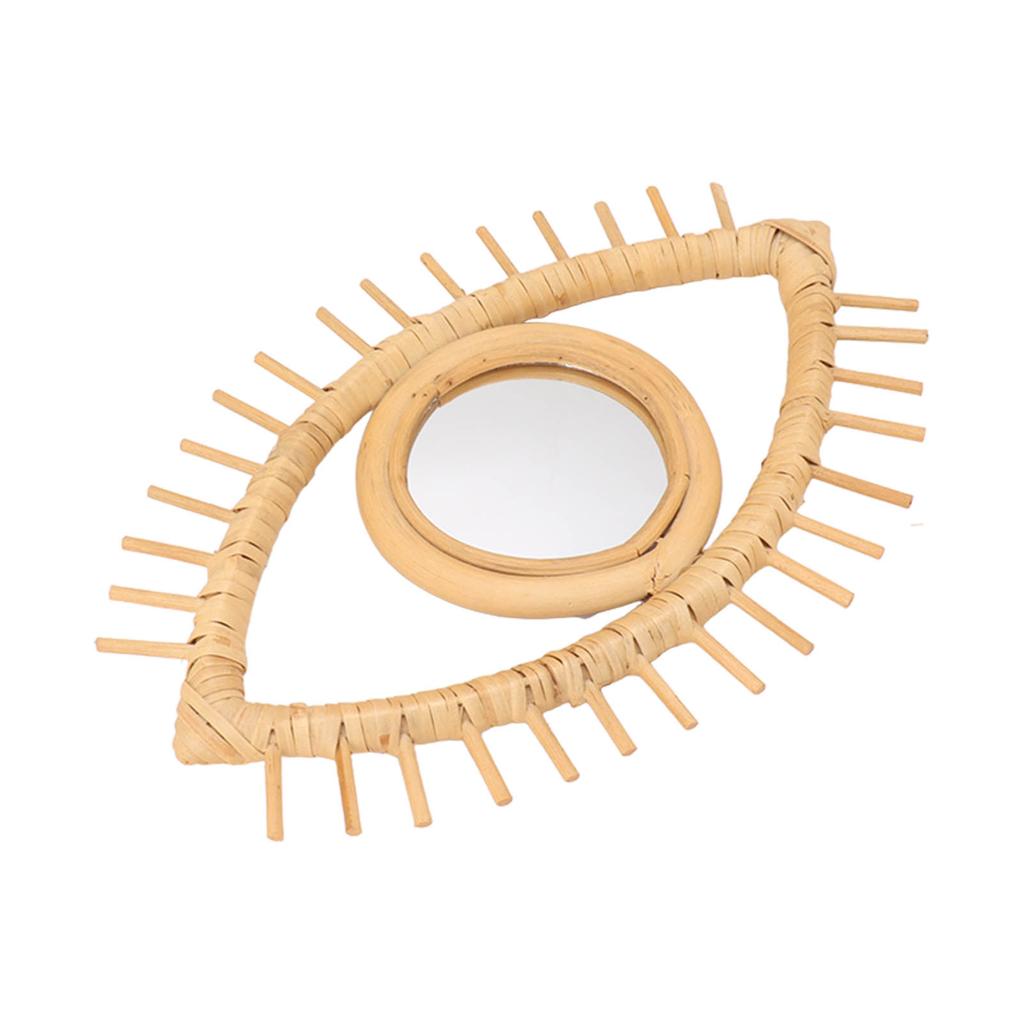 Eye Shaped Wall Mirror, Rattan Eye Mirror Symbolic Elegant Crafted Ornaments for Home Hotel Bathroom Decoration