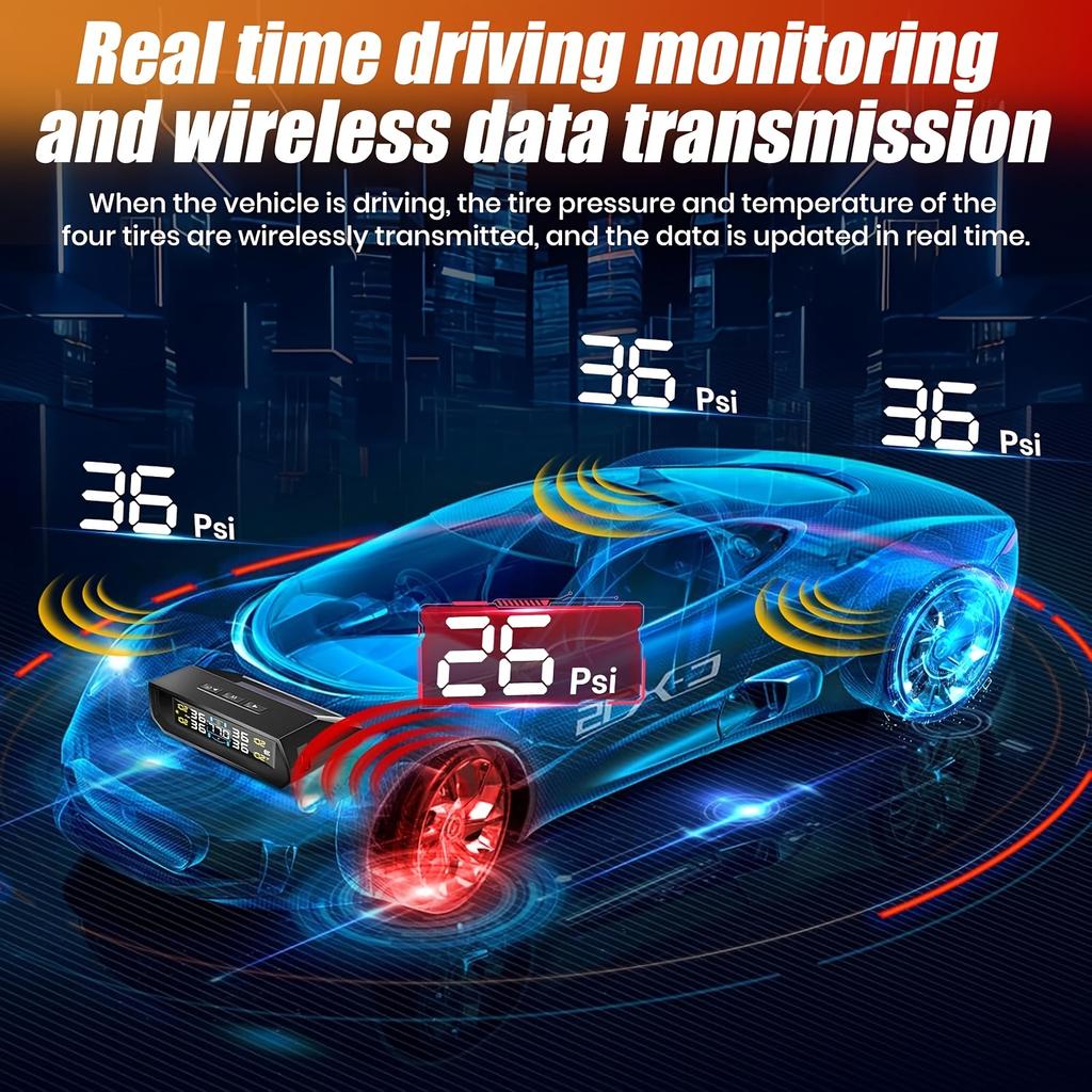 Car TPMS With USB Charging Solar Powered Display With 4 External Tire Sensor For Auto Tyre Security Device