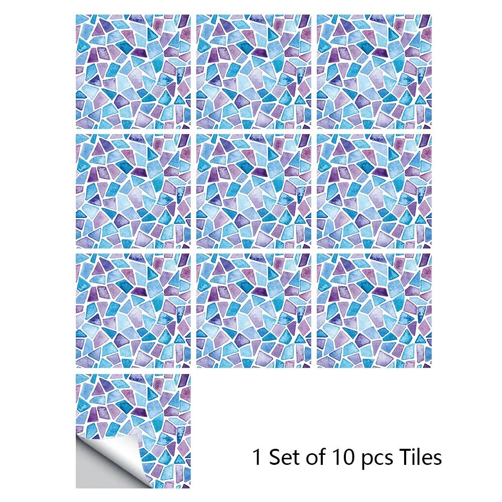 10pcs/set 10/15/20/30cm Flat Marble Mosaic Hard Tiles Wall Sticker Kitchen Bathroom Floor Diagonal Decor Wallpaper PVC Art Mural