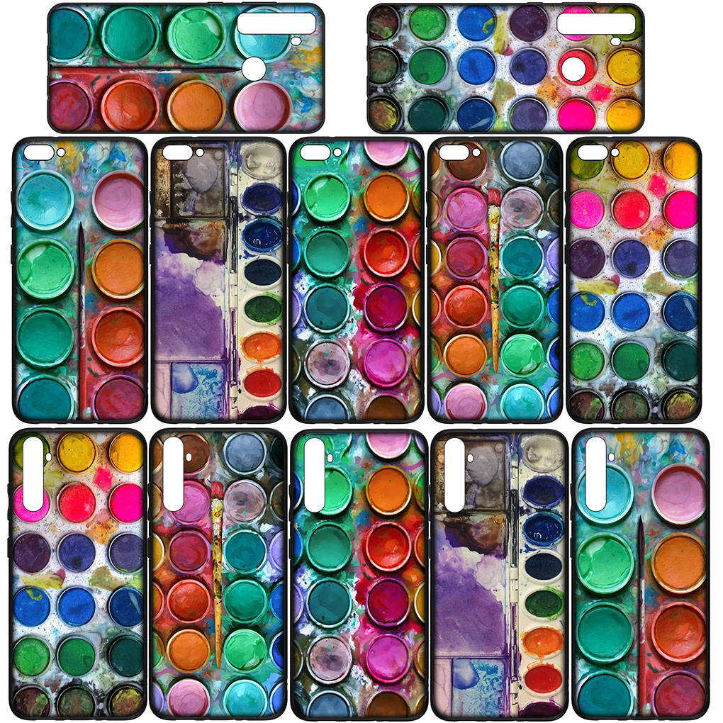 Hoesje voor Samsung Galaxy S25 S24 S23 iPhone 16 15 Xiaomi Redmi Note 14 13 12 16E 11 Pro Max OPPO Moto Huawei Paintbox Palette Water Color Pallet Cover