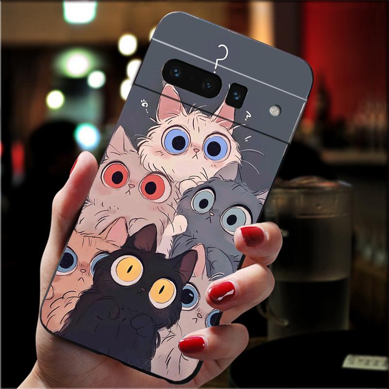 Phone Case For Google Pixel 10 9 Pro XL 9A 8 7 6 Pro Pixel 8A 7A 6A Pixel 8 7 6 5 Cartoon Black Cats Case