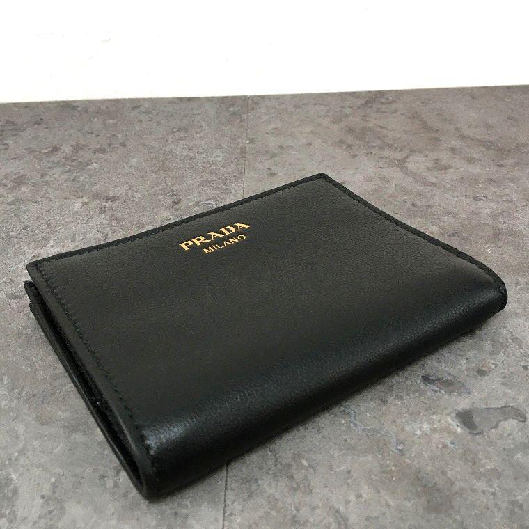 Used Unused Item PRADA Compact Wallet NERO Black RFID with Box 155