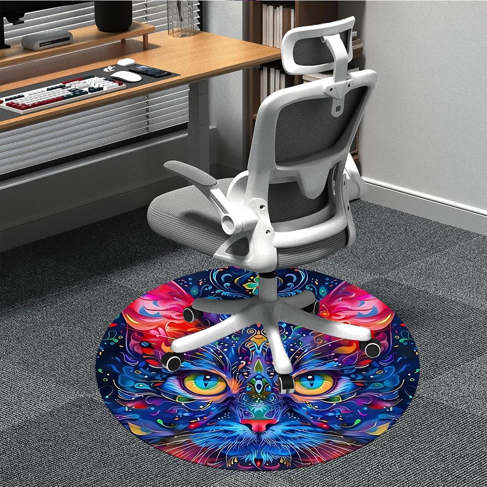 

1 шт. Психоделический Кот Офисный Круглый Ковер, Внутренний Коврик Подходит Для Офиса, Под Офисные Стулья Спальни Гостиной Домашнего Декора, Декор Комнаты, D025 80cm by 80cm