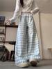 Women's High-Waist Lace Trim Plaid Patchwork Wide-Leg Pants, Spring/Autumn 2025.