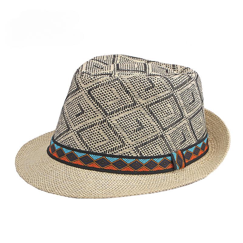 Golexury Men's Hat Woven Straw Sunshade Hat Casual Buckle Beach Sun White Wedding Black Belt Fedoras Jazz Hat Panama Cap