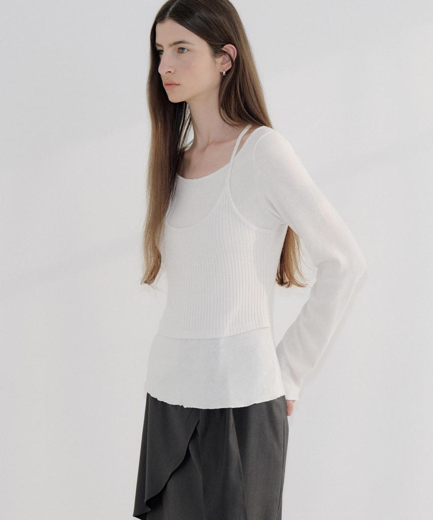 AWOKOMOSEU Ribbed Layered Halterneck T-Shirt (Ivory) Orc 6102