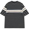 Fila Fusion Fashion Logo Print Loose Striped Knit Breathable Round Neck Pullover Short Sleeve T-Shirt Men Tops Deep-Black T11M323125F-BK