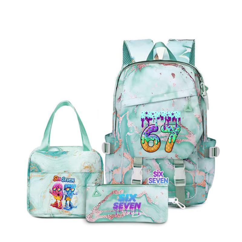 Kids Cartoon Print School Backpack Set Grades 3-4 Waterproof Oxford Fabric Ergonomic Shoulder Straps 3-Piece Travel Lunch